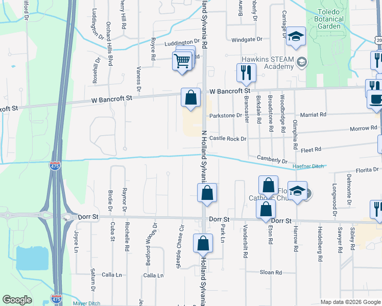 map of restaurants, bars, coffee shops, grocery stores, and more near 2041 North Holland Sylvania Road in Toledo