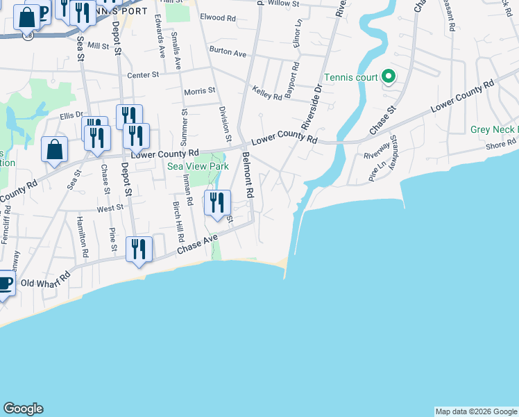 map of restaurants, bars, coffee shops, grocery stores, and more near 1 Belmont Road in Harwich