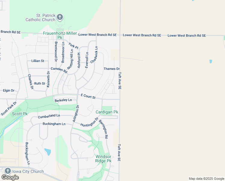 map of restaurants, bars, coffee shops, grocery stores, and more near 4866 East Court Street in Iowa City
