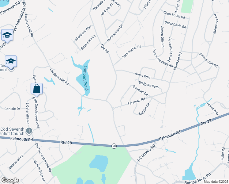 map of restaurants, bars, coffee shops, grocery stores, and more near 50 Nye Road in Barnstable