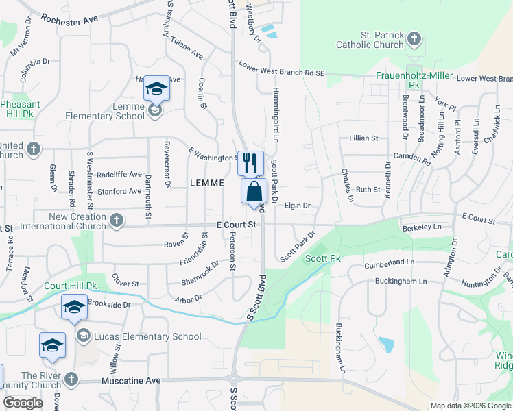 map of restaurants, bars, coffee shops, grocery stores, and more near 310 Scott Court in Iowa City
