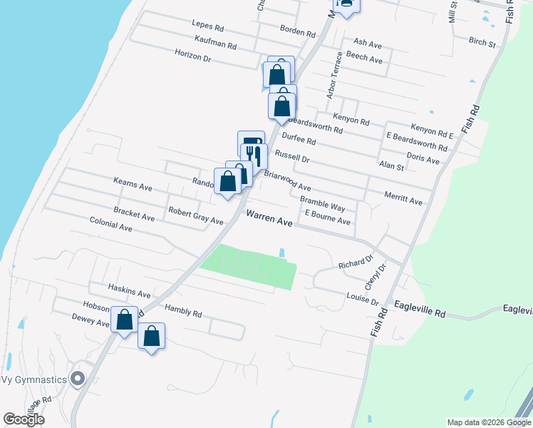 map of restaurants, bars, coffee shops, grocery stores, and more near 22 Warren Avenue in Tiverton