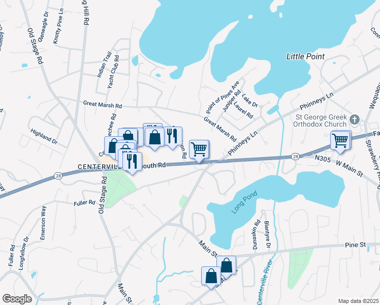 map of restaurants, bars, coffee shops, grocery stores, and more near 22 Richardson Road in Barnstable