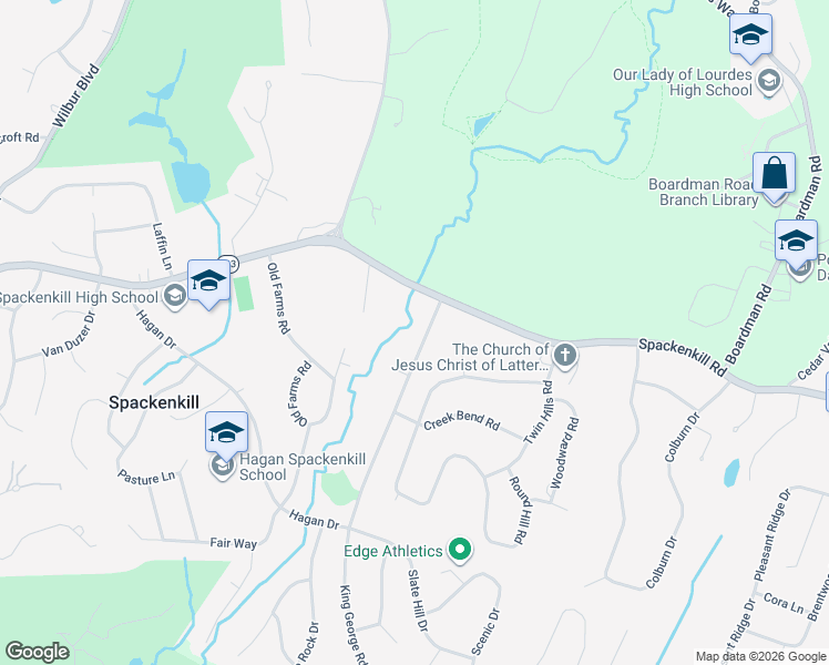 map of restaurants, bars, coffee shops, grocery stores, and more near 6 Millbank Road in Poughkeepsie