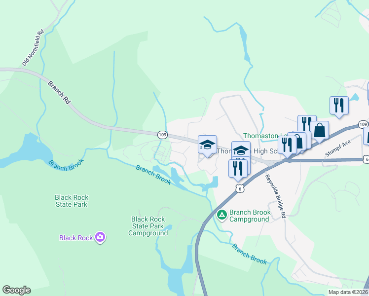 map of restaurants, bars, coffee shops, grocery stores, and more near 195 Branch Road in Thomaston