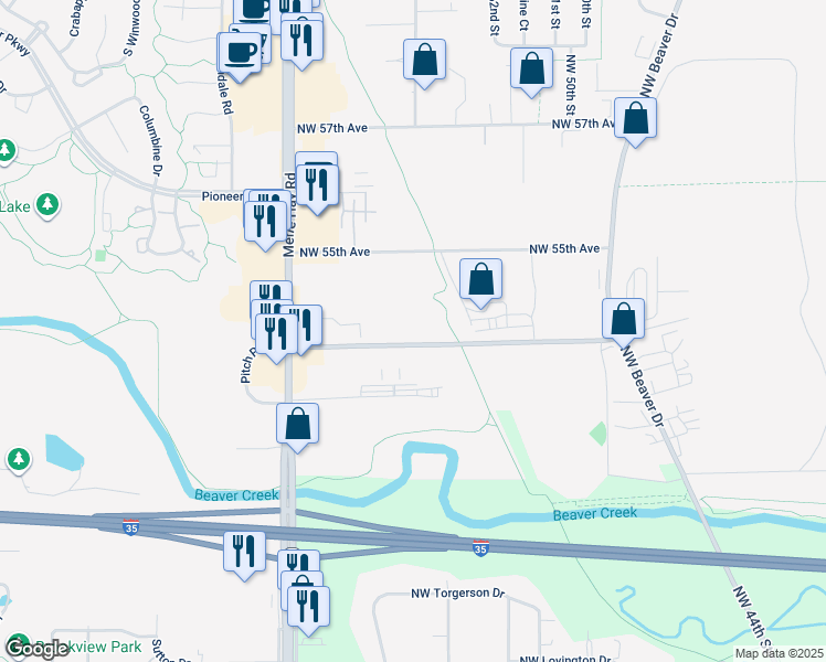 map of restaurants, bars, coffee shops, grocery stores, and more near 5409 Johnston Drive in Johnston