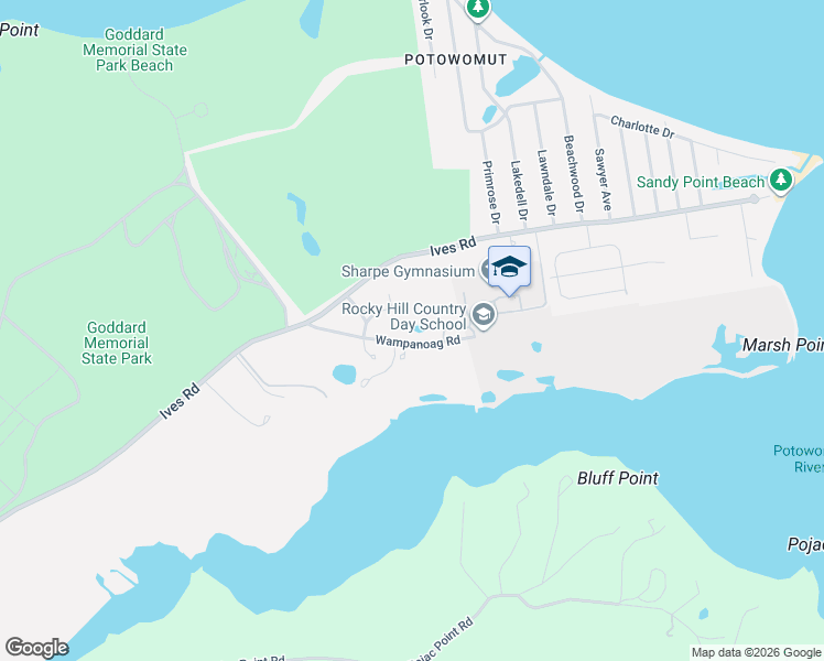 map of restaurants, bars, coffee shops, grocery stores, and more near 123 Wampanoag Road in East Greenwich