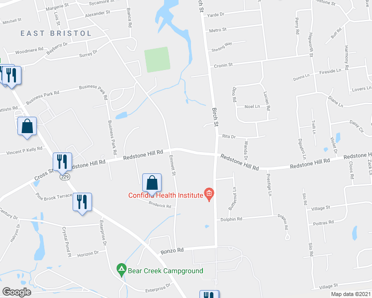 map of restaurants, bars, coffee shops, grocery stores, and more near 279 Redstone Hill Road in Bristol