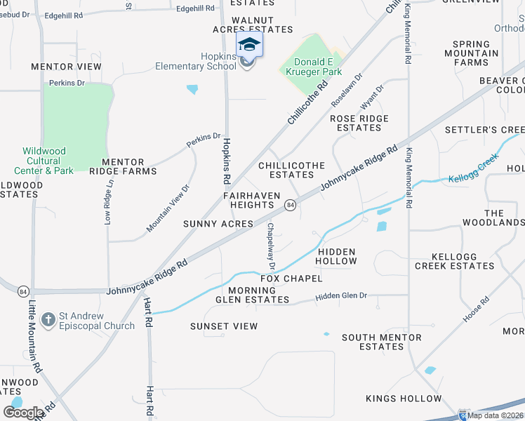 map of restaurants, bars, coffee shops, grocery stores, and more near 9125 Johnnycake Ridge Road in Mentor
