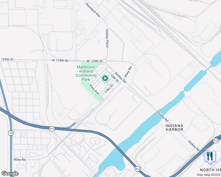map of restaurants, bars, coffee shops, grocery stores, and more near 423 Lilac Street in East Chicago