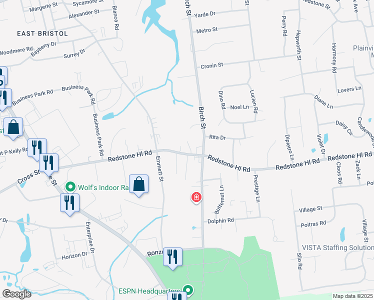 map of restaurants, bars, coffee shops, grocery stores, and more near 329 Redstone Hill Road in Bristol