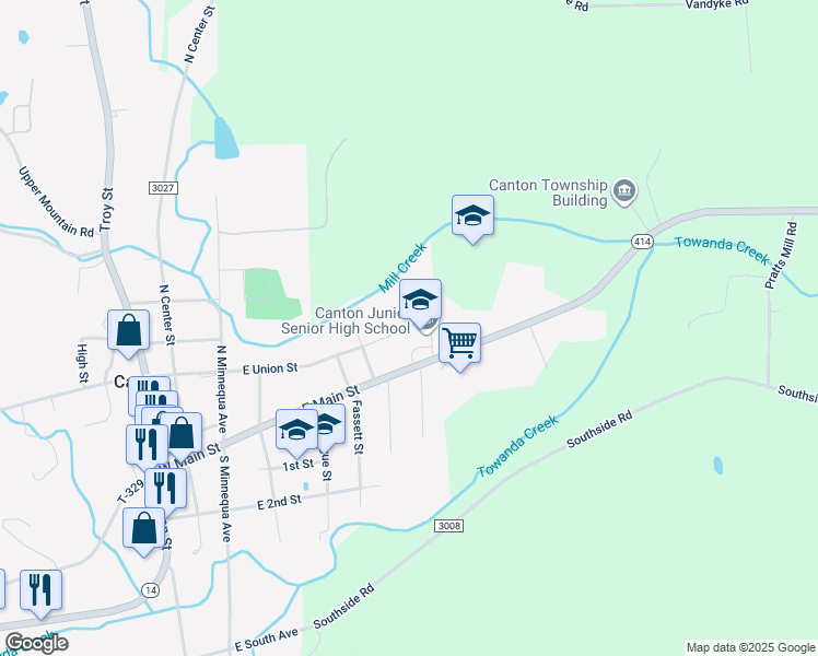 map of restaurants, bars, coffee shops, grocery stores, and more near East Union Street in Canton