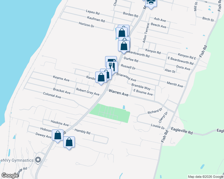 map of restaurants, bars, coffee shops, grocery stores, and more near 22 Warren Ave in Tiverton