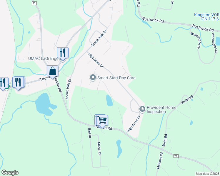 map of restaurants, bars, coffee shops, grocery stores, and more near 16 Frederick Drive in Poughkeepsie