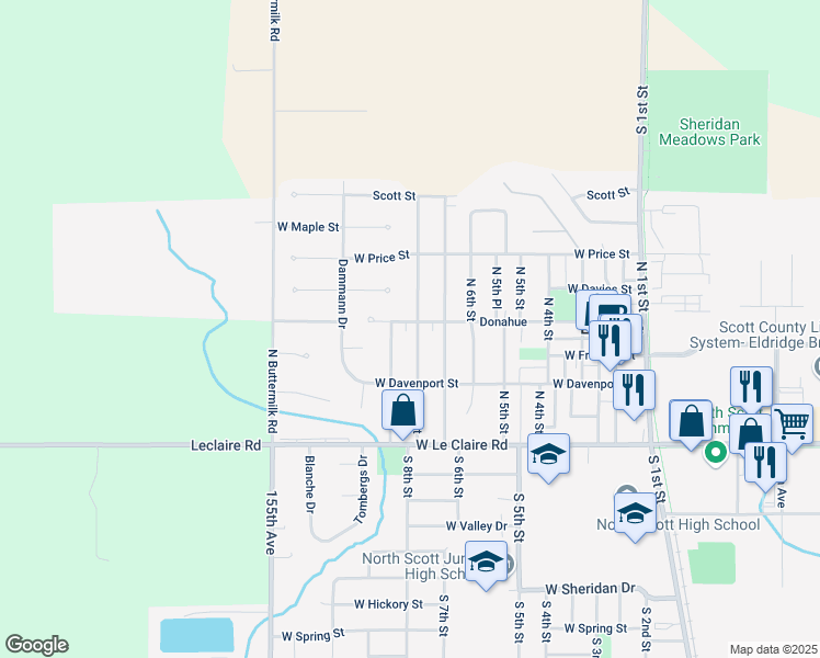 map of restaurants, bars, coffee shops, grocery stores, and more near 813 Donahue in Eldridge
