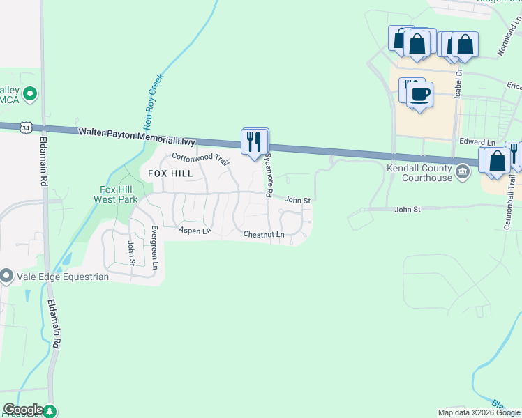 map of restaurants, bars, coffee shops, grocery stores, and more near 1402 Sequoia Circle in Yorkville