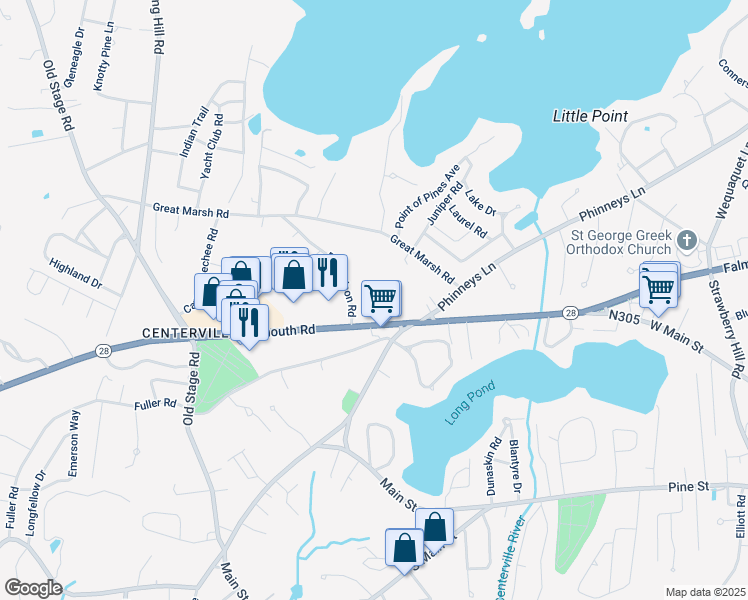 map of restaurants, bars, coffee shops, grocery stores, and more near 22 Richardson Road in Barnstable