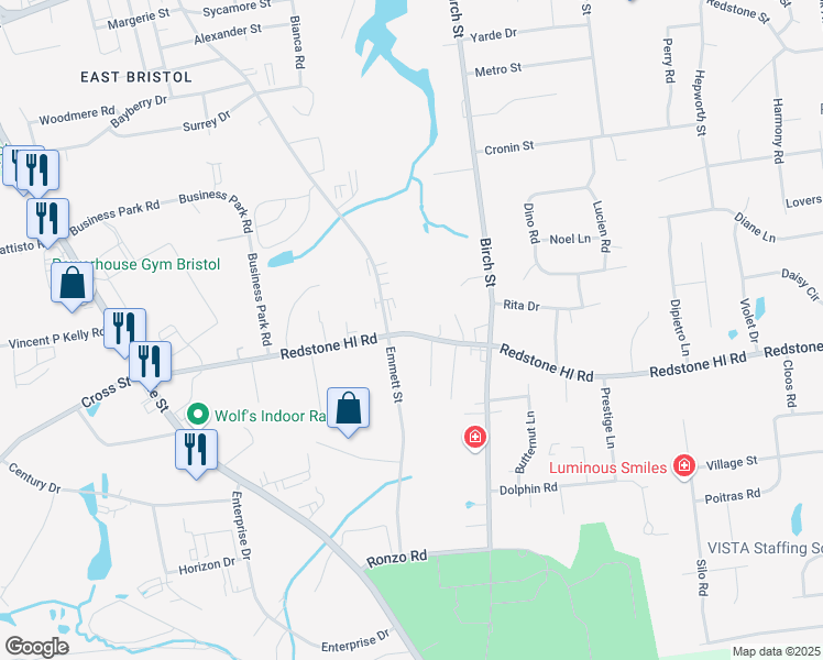 map of restaurants, bars, coffee shops, grocery stores, and more near 279 Redstone Hill Road in Bristol