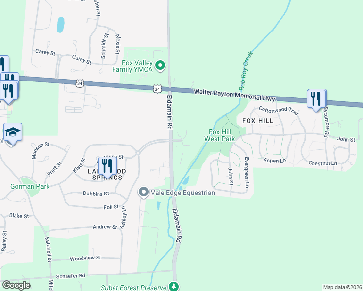 map of restaurants, bars, coffee shops, grocery stores, and more near 1299 Carolyn Court in Yorkville