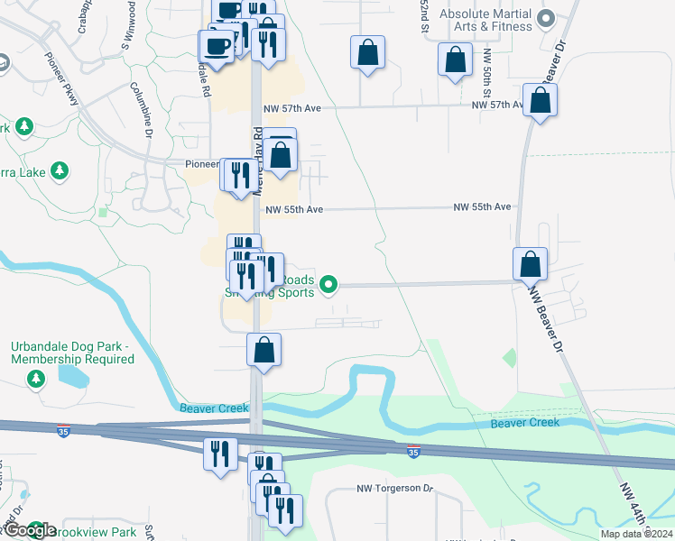 map of restaurants, bars, coffee shops, grocery stores, and more near 7105 Northwest Johnston Drive in Johnston