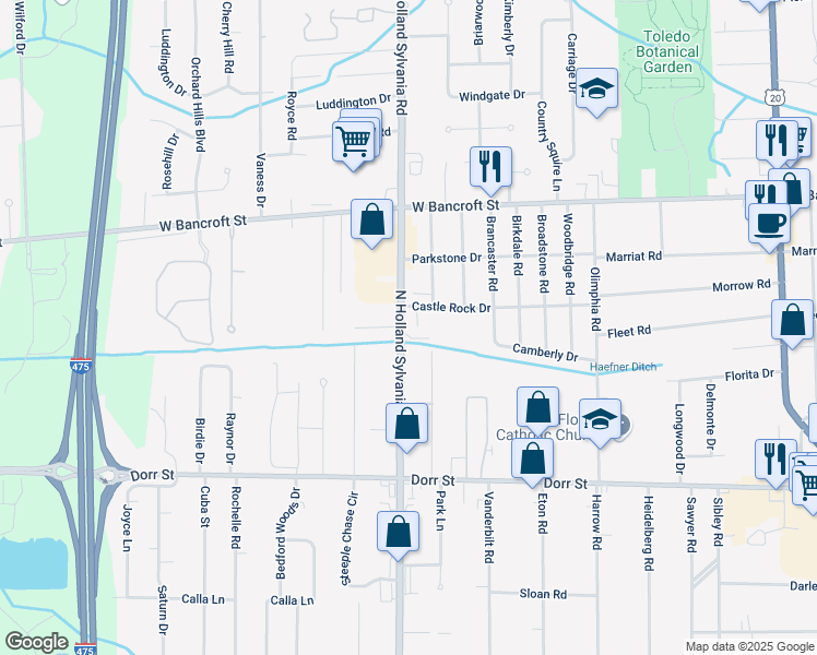 map of restaurants, bars, coffee shops, grocery stores, and more near 1934 North Holland Sylvania Road in Toledo