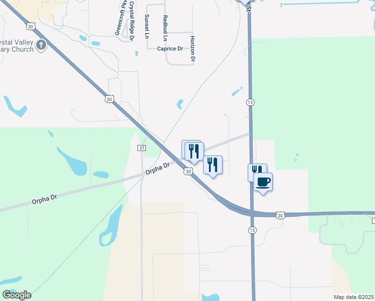 map of restaurants, bars, coffee shops, grocery stores, and more near 130 Orpha Drive in Middlebury