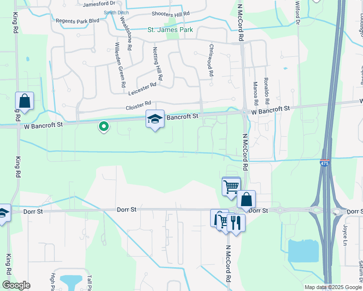 map of restaurants, bars, coffee shops, grocery stores, and more near 6949 West Bancroft Street in Toledo