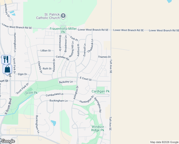 map of restaurants, bars, coffee shops, grocery stores, and more near 63 Colchester Drive in Iowa City