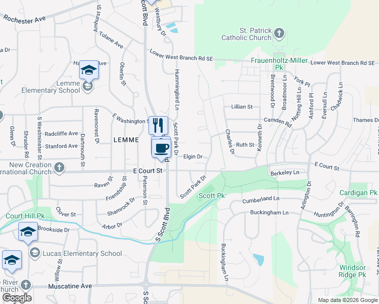 map of restaurants, bars, coffee shops, grocery stores, and more near 3643-3703 Elgin Drive in Iowa City
