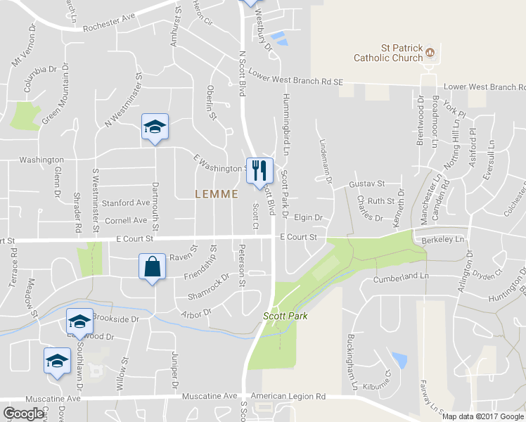 map of restaurants, bars, coffee shops, grocery stores, and more near 306 Scott Court in Iowa City