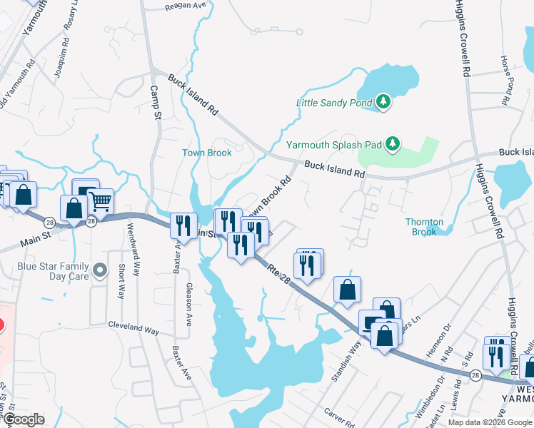 map of restaurants, bars, coffee shops, grocery stores, and more near 31 Woodbine Ave in Yarmouth