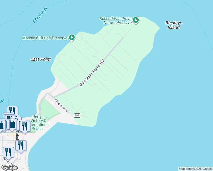 map of restaurants, bars, coffee shops, grocery stores, and more near 140 Lakeview Drive in Put-in-Bay