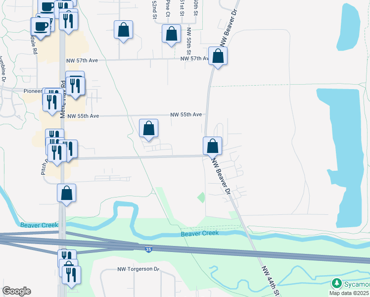 map of restaurants, bars, coffee shops, grocery stores, and more near 4989 Northwest Johnston Drive in Johnston