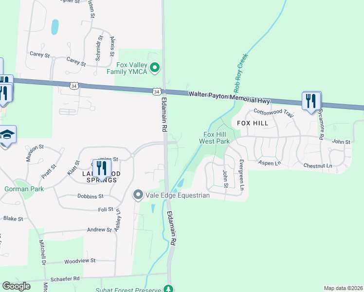 map of restaurants, bars, coffee shops, grocery stores, and more near 1396 Carolyn Court in Yorkville