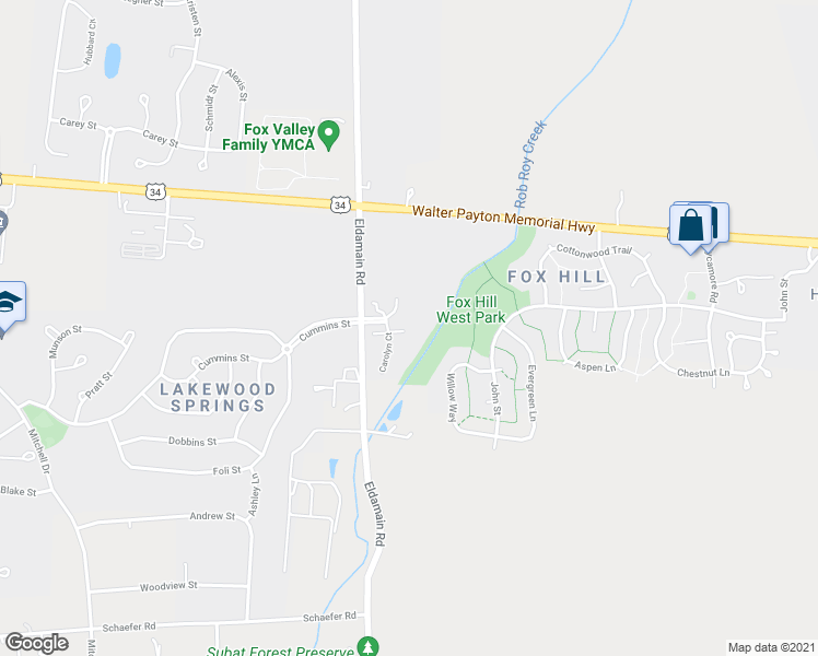 map of restaurants, bars, coffee shops, grocery stores, and more near 1386 Carolyn Court in Yorkville