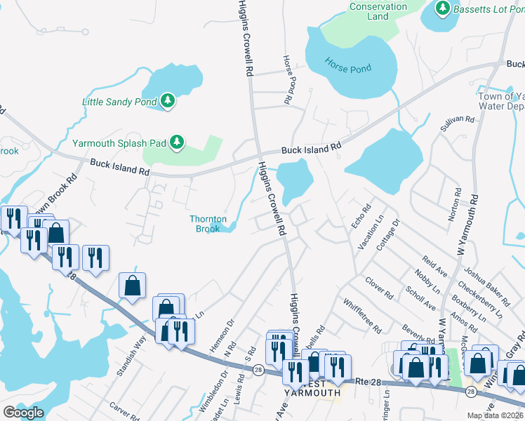 map of restaurants, bars, coffee shops, grocery stores, and more near 8 Braun Road in Yarmouth