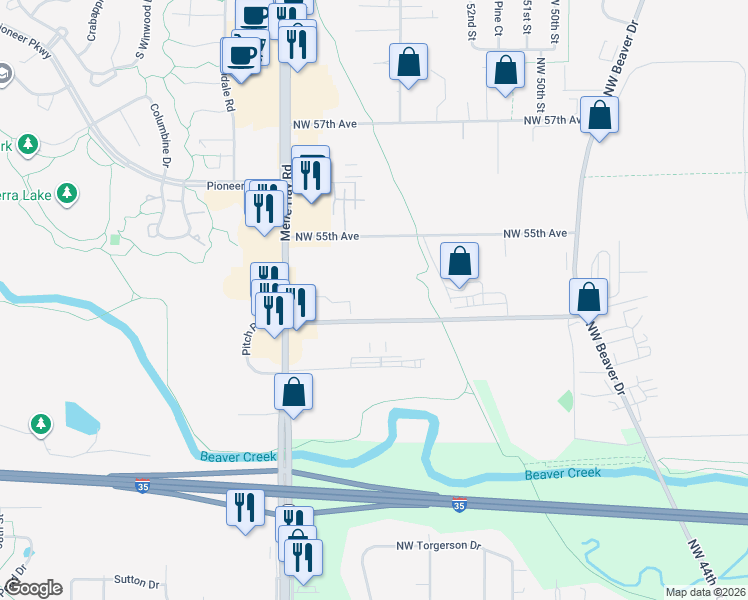 map of restaurants, bars, coffee shops, grocery stores, and more near 5509 Northwest Johnston Drive in Johnston