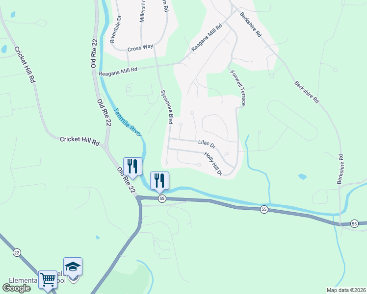 map of restaurants, bars, coffee shops, grocery stores, and more near 6 Holly Hill Drive in Wingdale