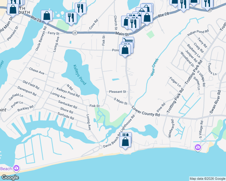 map of restaurants, bars, coffee shops, grocery stores, and more near 7 Pleasant Street in Dennis