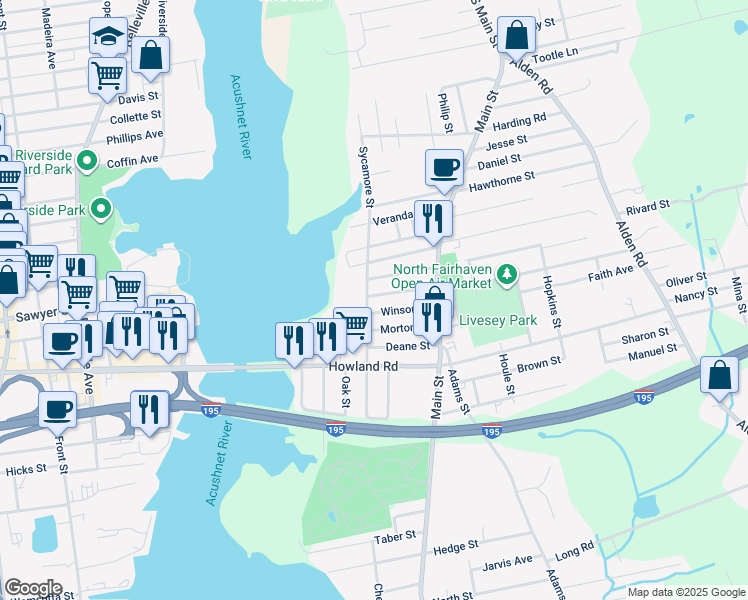 map of restaurants, bars, coffee shops, grocery stores, and more near 8 Winsor Street in Fairhaven