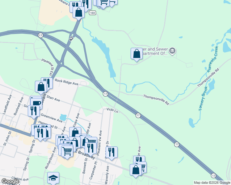 map of restaurants, bars, coffee shops, grocery stores, and more near 21 Rock Ridge Drive in Monticello