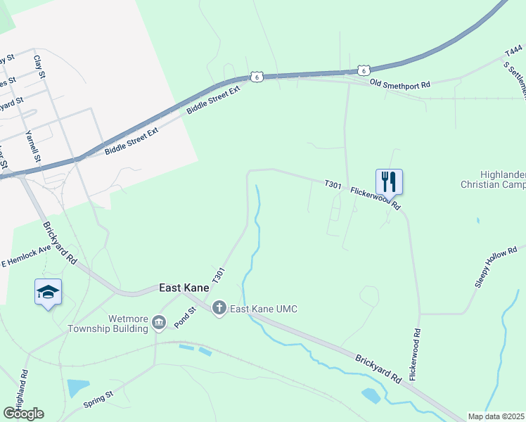 map of restaurants, bars, coffee shops, grocery stores, and more near 2-8 School Street in Kane