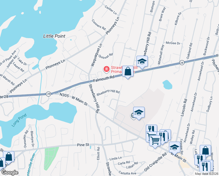 map of restaurants, bars, coffee shops, grocery stores, and more near 64 Blueberry Hill Road in Barnstable