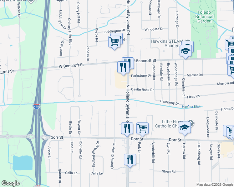 map of restaurants, bars, coffee shops, grocery stores, and more near 2041 North Holland Sylvania Road in Toledo