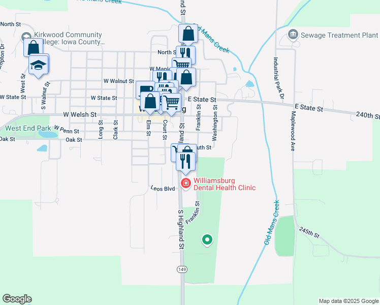 map of restaurants, bars, coffee shops, grocery stores, and more near 801-999 S Highland St in Williamsburg