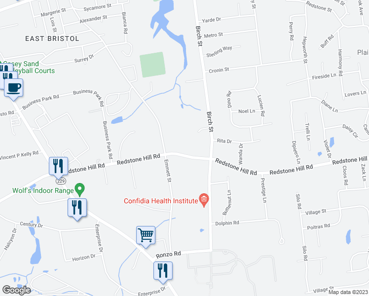 map of restaurants, bars, coffee shops, grocery stores, and more near 329 Redstone Hill Road in Bristol
