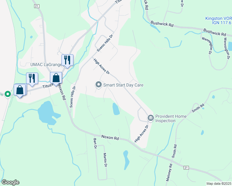 map of restaurants, bars, coffee shops, grocery stores, and more near 16 Frederick Drive in Poughkeepsie