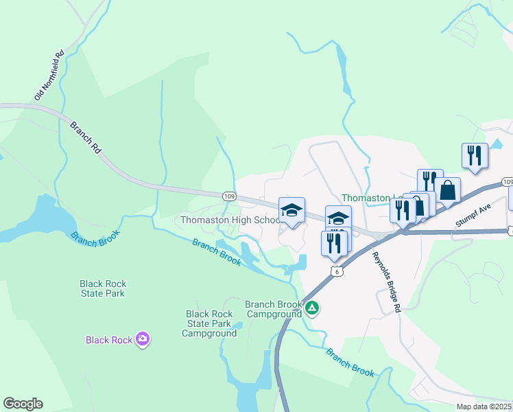 map of restaurants, bars, coffee shops, grocery stores, and more near 203 Branch Road in Thomaston