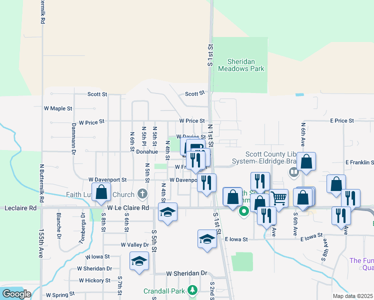 map of restaurants, bars, coffee shops, grocery stores, and more near in Eldridge