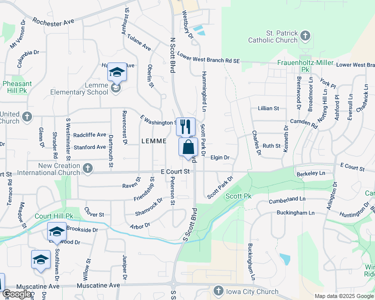 map of restaurants, bars, coffee shops, grocery stores, and more near 306 Scott Court in Iowa City
